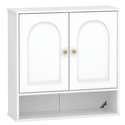 Wandkast – Voor Badkamer & Toilet – Badkamerkast met 2 Deuren en Open Opbergruimte – Wit