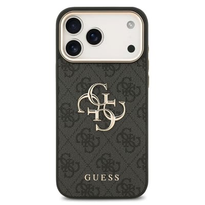 Guess 4G Metal Logo Backcover voor de Apple iPhone 17 Pro Max - Gold Edge - Black