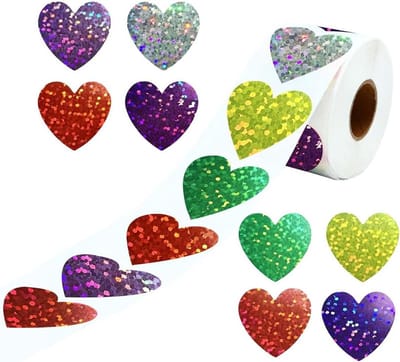 Pack of 500 Glitter Heart Stickers Reward Stickers for Kids, Colourful Heart Stickers, 2.5 cm, Self-Adhesive - ShopVlot