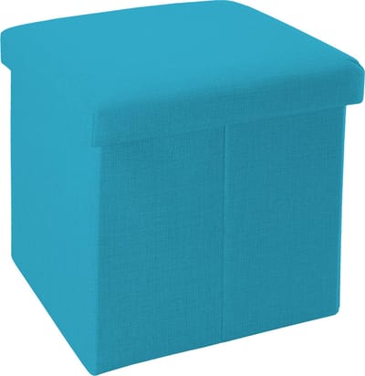 Intirilife Opvouwbaar krukje 30x30x30 cm in LIGHT BLUE - Zitkubus met opbergruimte en deksel van stof in linnenlook - Zitkubus voetensteun opbergkist bankzitting