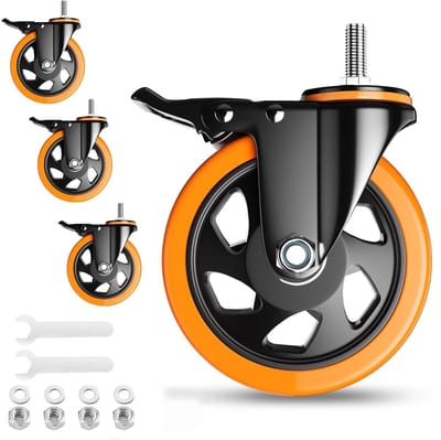 Zwenkwielen Set 4 - Karwielen Industriële Wielen - Mobiele Werkplek Creëren - Dubbele Vergrendeling Systeem - 5 Inch - Zwart