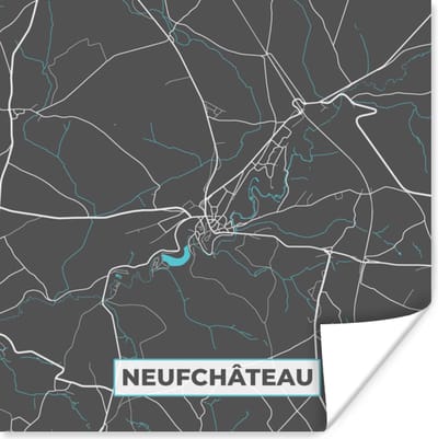 Poster Kaart – Plattegrond – Stadskaart – Neufchâteau – België - Grijs - 100x100 cm XXL