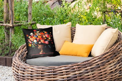 Tuinkussen - Goud - Bloemen - Kleuren - Vaas - 40x40 cm - Weerbestendig