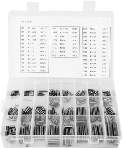 Dailygoods- Spannstift Set 280 Stuks - Roestvrij Staal 304 - Verbindingsmiddelen - M1.5/M2/M2.5/M3/M4/M5/M6/M8 - Doos - Mechanische Industrie - Veerpennen
