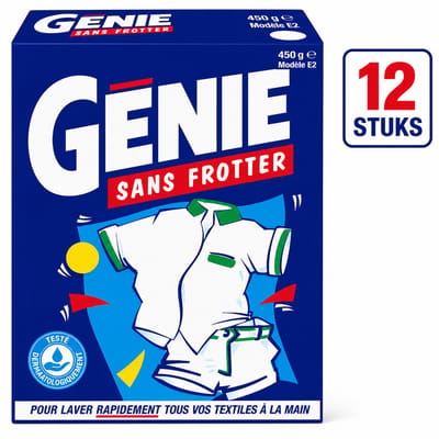 GENIE Sans Frotter Waspoeder 450 g - Set van 12 Pakken (5.4 kg Totaal) - Vlekverwijderaar Handwas Poeder voor Witte en Bonte Was - Werkt in Koud Water - Voordeelpak NIET GESCHIKT VOOR WASMACHINE
