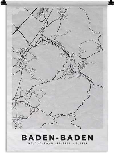 Wandkleed - Wanddoek - Duitsland - Baden-Baden - Kaart - Stadskaart - Plattegrond - 120x180 cm - Wandtapijt
