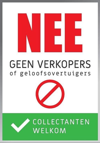 Geen verkopers wel collectanten sticker - Geen verkopers sticker - Geen deurverkoop sticker -Geen colportage sticker - Geen deur aan deur verkoop -