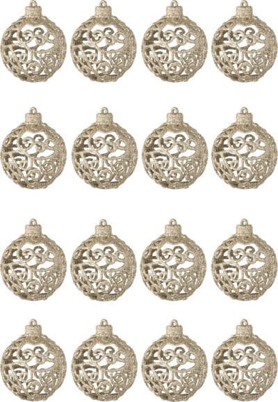 J-Line kerstbal Barok - kunststof - champagne - doos van 16