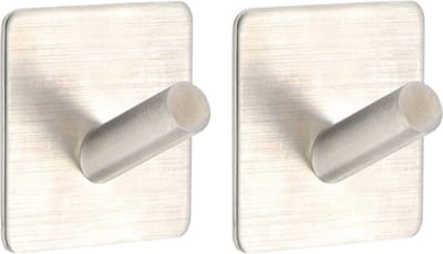 Tendance Plakhaakje vierkant - 2x stuks - 5 x 3 x 5 cm - Zelfklevende ophang haakjes - Metaal - zilver - keuken/badkamer haken