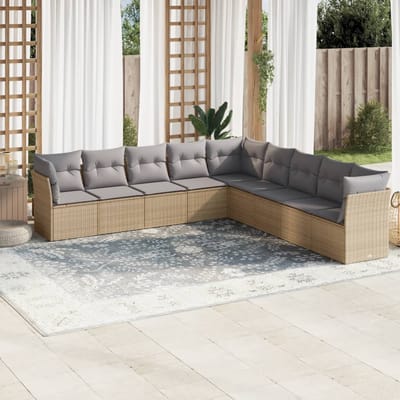 vidaXL - 9-delige - Loungeset - met - kussens - poly - rattan - beige