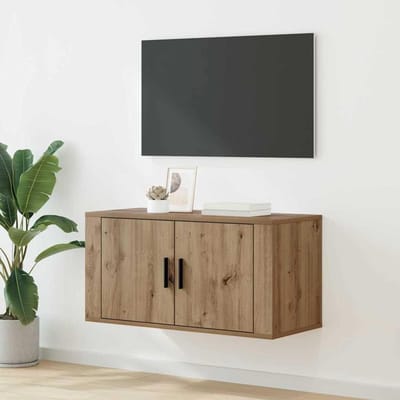 TV Kast - Wandkast Media - Woonkamer Inrichting - Ruimtebesparend Ontwerp - 80 cm Breed - Eikenhout