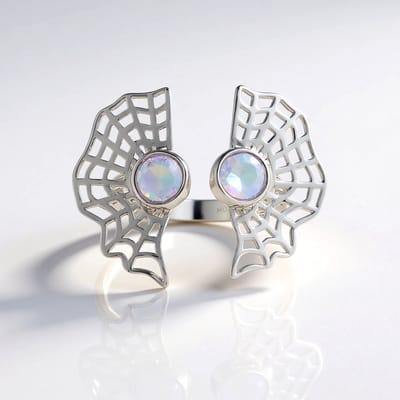 Cavill - Zilveren ring 925 Sterling zilver gerhodineerd - 2 Welo-opalen 0,54 ct rond slijpsel - Uniek spinnenweb design dames ring