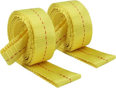 Trekbanden Set - Hulp bij transport - Voertuigen vastzetten - Sterke polyester band - 2 stuks 2.4 meter - Geel