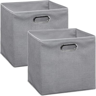 5Five Opbergmand / kastmand - Set van 2x stuks - grijs - linnen - 29 liter - 31 x 31 x 31 cm - Opbergbox - Vakkenkast manden