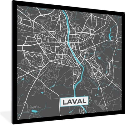 Fotolijst incl. Poster - Laval - Frankrijk - Plattegrond - Kaart - Stadskaart - 40x40 cm - Posterlijst
