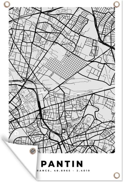 Muurdecoratie Kaart - Stadskaart - Frankrijk - Pantin - Plattegrond - 120x180 cm - Tuinposter - Tuindoek
