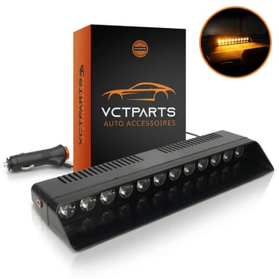 VCTparts® Premium Raamflitser Amber Oranje LED Stroboscoop – 12V Zwaailicht met Zuignap 12 LED 8 Standen – Verhoog je Zichtbaarheid en Veiligheid