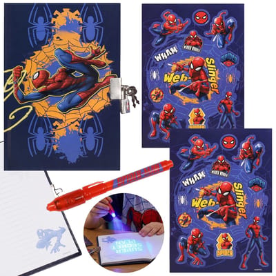 MARVEL Spider Man Set: Dagboek met hangslot en magische pen + stickers, cadeauset voor kinderen