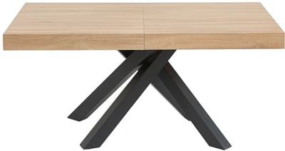 Vente-unique Uitschuifbare eettafel 6 tot 10 plaatsen van mdf en hevea - Naturel en zwart - CATONAV