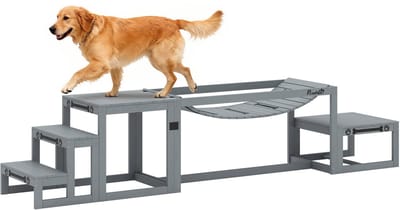 Pawhut Set voor hondenbehendigheid-Sparrenhout-117L x 50B x 56H cm-Grijs