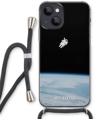 Case Company® - Hoesje met koord geschikt voor iPhone 13 hoesje met Koord - Alone in Space - Telefoonhoesje met Zwart Koord - Bescherming aan alle Kanten en Over de Schermrand