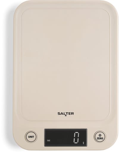 Salter Digitale Keukenweegschaal – Elektronische Voedselweegschalen voor Vloeistoffen, Goed Leesbaar Verlicht Display, Tarra/Nulfunctie, Slank Compact Ontwerp, 5KG Capaciteit, Inclusief Batterijen