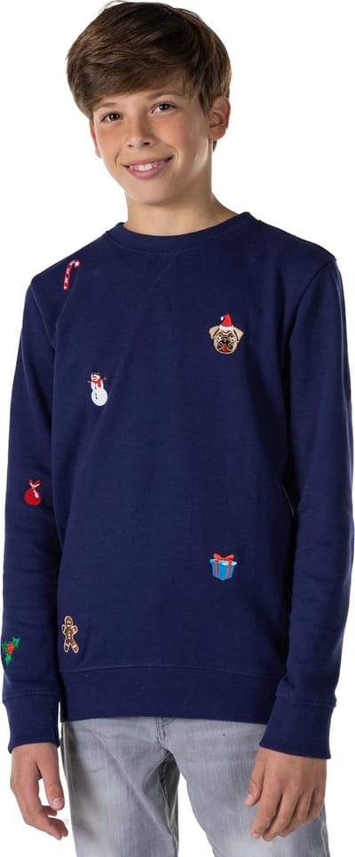 OppoSuits Deluxe X-Mas Icons - Navy - Tiener Kerst Sweater - Kersttrui - Kerst - Blauw - Maat 16 Jaar