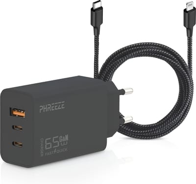 65w Usb adapter + Oplaadkabel geschikt voor iPhone 14/13/12/11/X/8/7/SE/6 - Lightning naar USB-C kabel - 3 meter