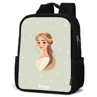 NoBoringSuitcases.com® - Rugzak zwart - Schooltas jongen & meisje - Prinses met tiara op groene stippenachtergrond - Rugtas voor school - Boekentas kind - Schoolrugzak - Kinderrugzak