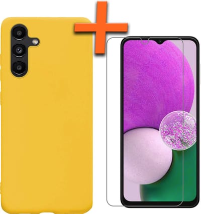 Hoes - Met Screenprotector - Geschikt voor Samsung Galaxy A13 5G - Sterk & Shockproof - Back Cover - Siliconen Case - Telefoon Hoes - Geel