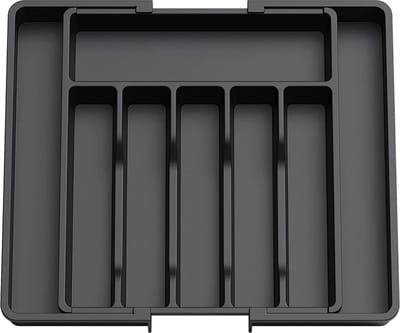 Repus - Bestek Organizer - Uitschuifbaar - Lade - Bestekbak - Opberger - Keukengerei - Kunststof - 33(Tot 57)x15CM - Zwart