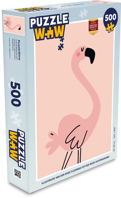 Puzzel Illustratie van een roze flamingo op een roze achtergrond - Legpuzzel - Puzzel 500 stukjes
