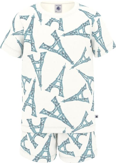 Petit Bateau Korte katoenen kinderpyjama met Eiffeltorenprint Jongens Pyjamaset - Wit / Meerkleurig