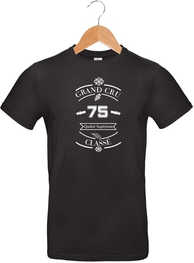 T-shirt - Grand Cru Classé - 75 - Qualité Supérieure - 100% katoen - verjaardag en feest - cadeau - unisex - zwart - maat XXXL