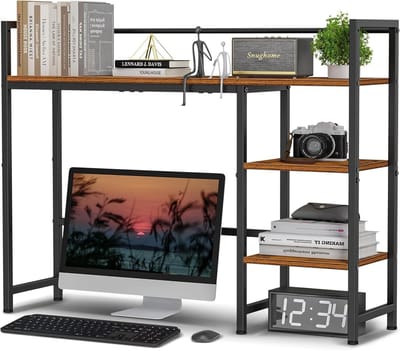 Houten Bureau Organizer met 4 Lagen voor Monitor en Opslag
