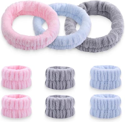 Hoofdbanden voor het wassen van gezicht en make-up, 9 stuks, elastisch en absorberend, haarbanden voor dames, skincare, SPA, yoga douche, polsbanden.