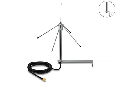 433 MHz antenne SMA-plug 3 DBI Omnidirectioneel vast met verbindingskabel RG-58 C/U 3 m Wandmontage Buitenzilver