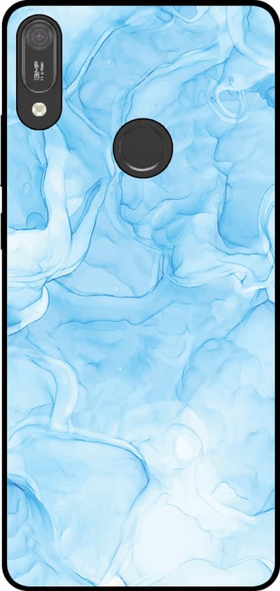 Smartphonica Telefoonhoesje Geschikt voor Huawei Y6 (2019) met marmer opdruk - TPU backcover case marble design - Lichtblauw geschikt voor Huawei Y6 (2019)