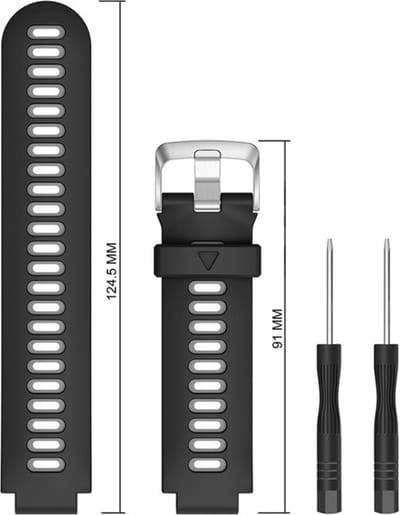 Siliconen bandje - geschikt voor Garmin Forerunner 220 / 230 / 235 / 620 / 630 / 735XT / Approach S20 / S5 / S6 - zwart-grijs