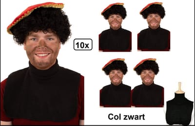10x Piet col zwart - Pieten col Sinterklaas feest pieten kraag