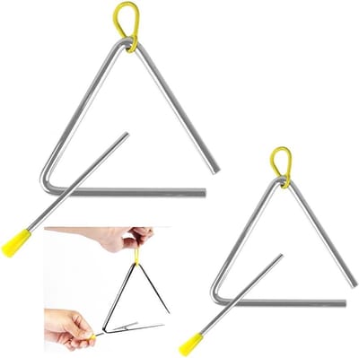 Triangel Instrumentenset - Driehoeks Slaginstrument - Muziek Leren - Hoogwaardig Ijzer - 2 stuks 5+7 inch - Geel