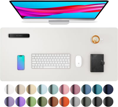 StayPowered PU-Lederen Bureau Mat - Stijlvolle Bescherming voor Je Werkplek - 80x40 cm - Waterdicht - Antislip Achterkant - Ruimte voor Laptop & Muis - Eenvoudige Reiniging - Duurzaam & Slijtvast - Lichtgrijs - Levering Sneller dan Aangegeven!
