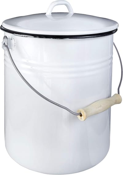 Geëmailleerde vuilnisbak met deksel - Wit - 10 liter