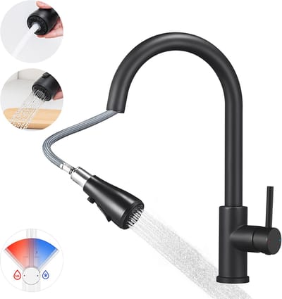 Cecipa Max Zwarte Uittrekbare Keukenkraan - Met Pauzefunctie - 2 Straalstanden - 40% Waterbesparing - RVS - Montagegat Ø33-38 mm