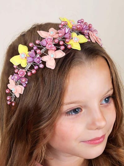 IYOU Princess Wedding Hairband Purple Butterfly Headband Beads Communion Bride Hair Accessories for Girls - ShopVlot