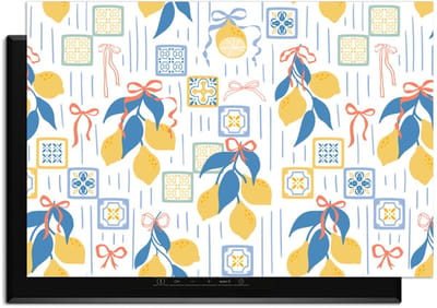 KitchenArt - Lemon Tiles - Inductie Beschermer - 62x52 cm - Kookplaat Beschermer - Luxe Afdekplaat Inductieplaat - Anti-slip & Oprolbaar - Beschermmat Inductiekookplaat