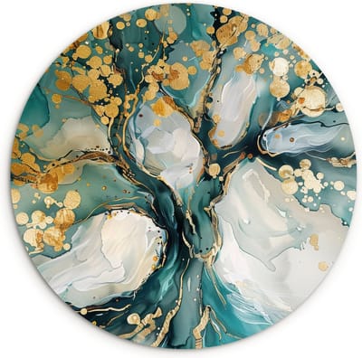 WallCircle® Wandcirkel 120x120 cm - Muurcirkel Boom - Modern - Verflook - Turquoise - Natuur - Marbel - Levensboom - Muurdecoratie woonkamer cirkel - Wanddecoratie slaapkamer - Kamer decoratie accessoires - Ronde schilderijen binnen