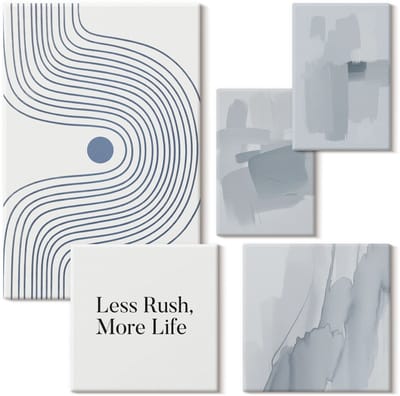 Wallfluent Set van canvas schilderijen - Moderne abstracte afbeeldingen met een minimalistische boodschap Canvas Schilderijen Set - Set van 5 Canvas Schilderijen - Blauw Set van Canvas Prints - Abstractie Canvas Kunst Set - Boheemse Canvas Kunst Set
