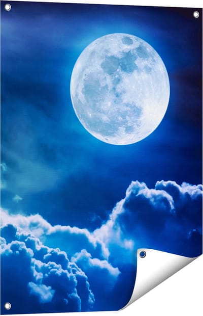 Gards Tuinposter Volle Maan bij Wolken - 60x80 cm - Tuindoek - Tuindecoratie - Wanddecoratie buiten - Tuinschilderij
