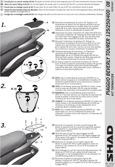 Support de top case Shad pour scooter Piaggio 125 Beverly Tourer V0TR18ST